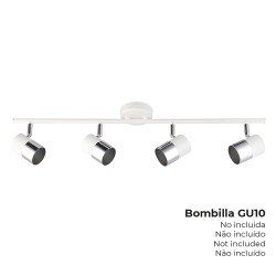 Foco 4 elementos modelo moon gu-10 (bombilla no incluida) color cromo+blanco hueso 70 x 7,6 x 15,2 cm