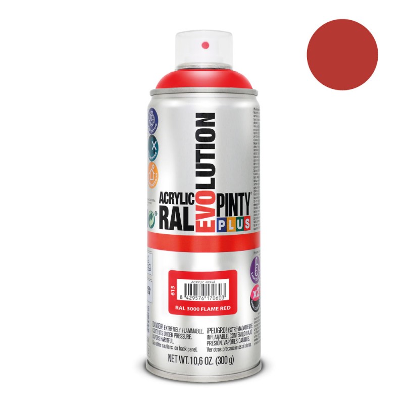 Pintura acrílica spray evolution 520 cc ral 3000 flame red 300 g