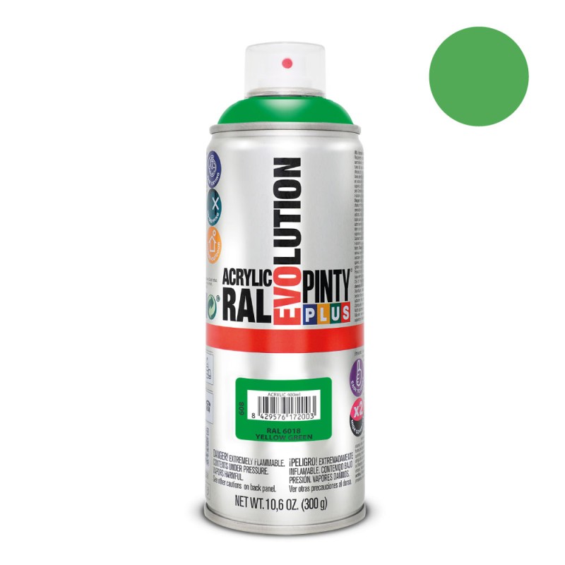 Pintura acrílica spray evolution 520 cc ral 6018 yellow green 300 g