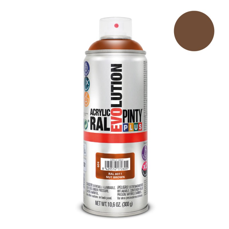 Pintura acrílica spray evolution 520 cc ral 8011 nut brown 300 g