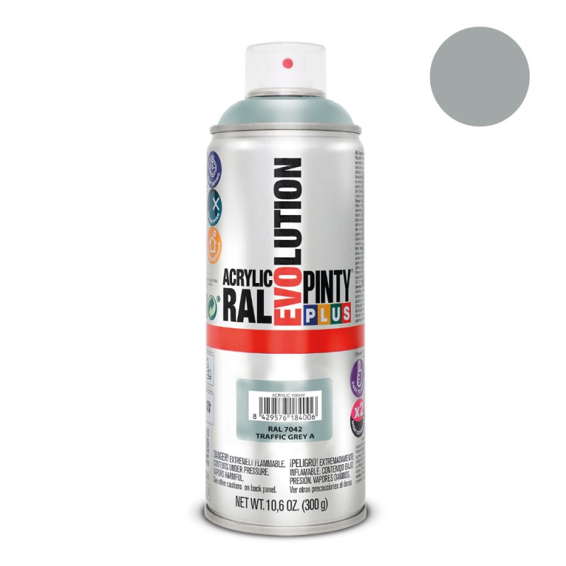 Pintura acrílica spray evolution 520 cc ral 7042 traffic grey 300 g