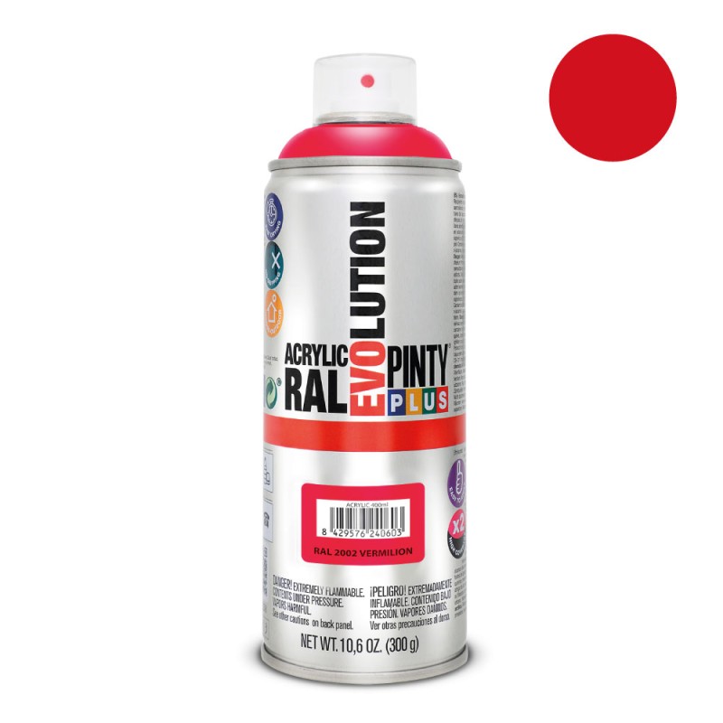 Pintura acrílica spray evolution 520 cc ral 2002 vermilion 300 g