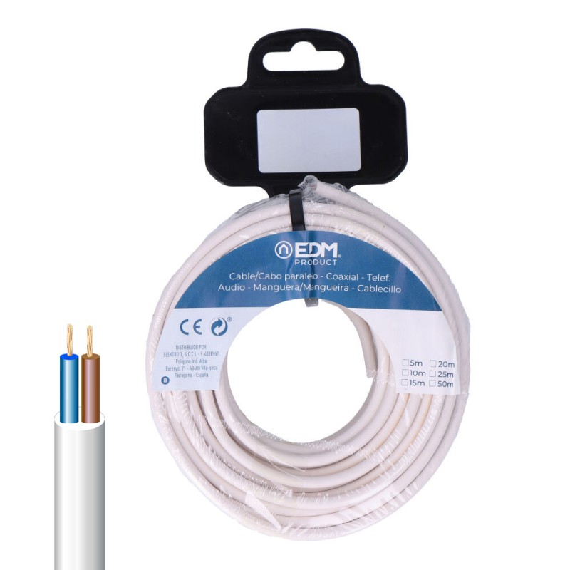 Carrete manguera tubular h05vv-f 2 x 0,75 mm blanca, 5 m