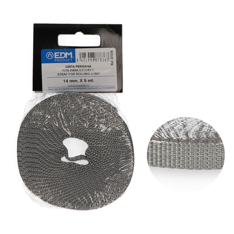 Cinta persiana gris 14 mm x 5 m