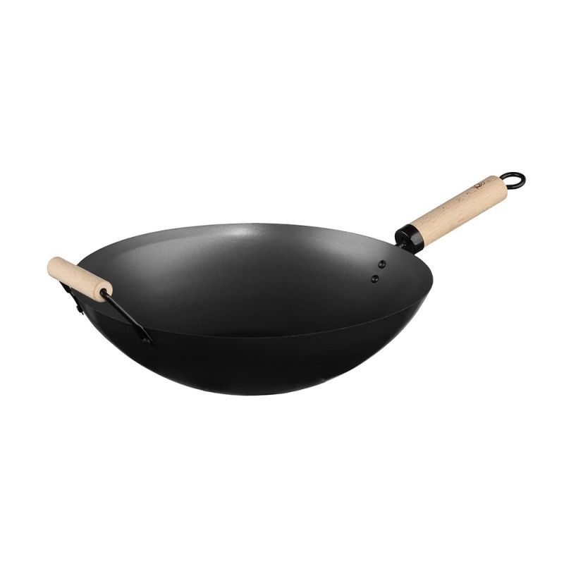 Wok acero con mango de madera y asa ø35 cm