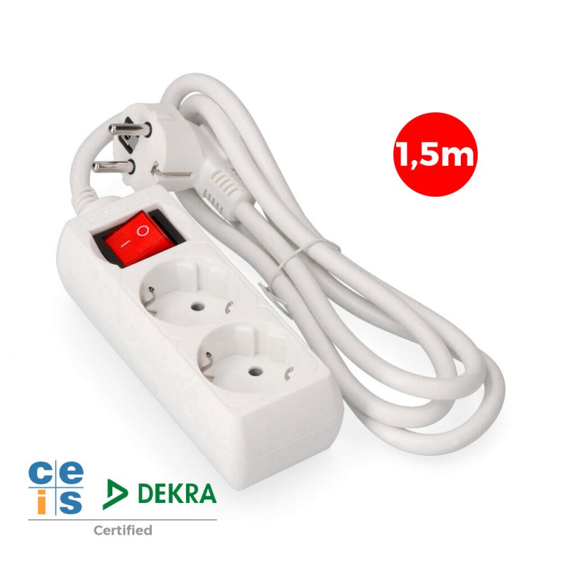 Prolongador con 2 tomas 2p+t, 16 a 250 v de cable h05vv-f 3g 1,5 m.