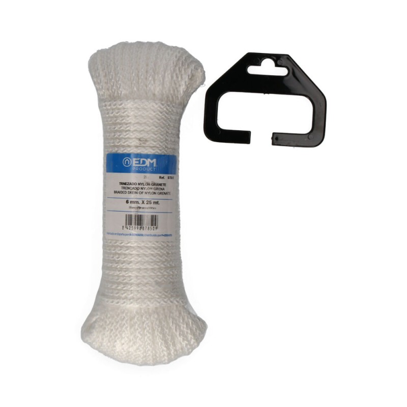 Cuerda trenzada nylon blanco granate, calibre 6 mm x 25 m
