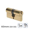 Cilindro latón 60mm (30+30mm) leva corta r13 con 3 llaves de serreta incluidas