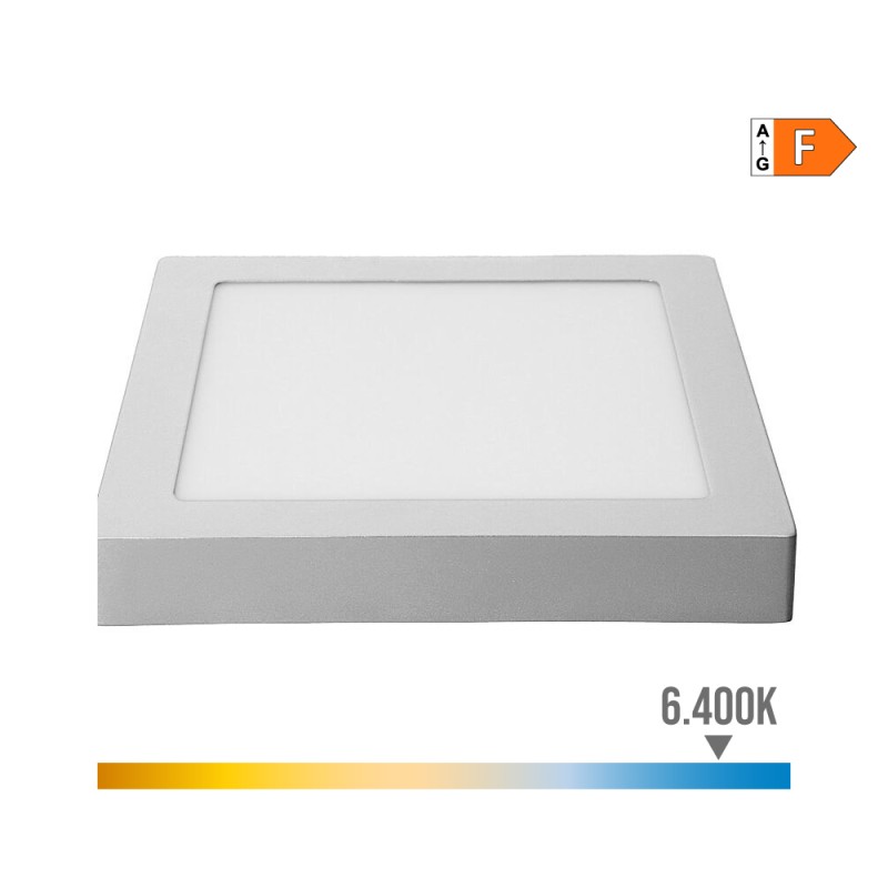 Downlight led superficie cuadrado cromado 20 w 1500 lm 6400 k luz fria 22 x 22 x 3,5 cm
