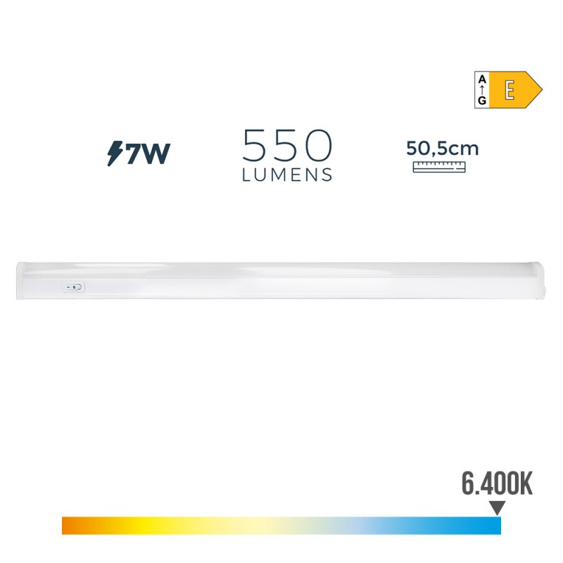 Regleta led 7 w 6500 k luz fria 600 lm 50,5 x 2,2 x 3,5 cm