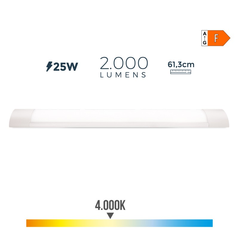 Regleta led 25 w 4000 k luz dia 2000 lm 61,3 x 3 x 12 cm