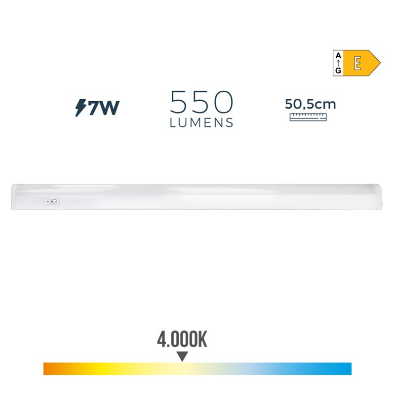Regleta led 7 w 4000 k luz dia 600 lm 50,5 x 2,5 x 3,6 cm
