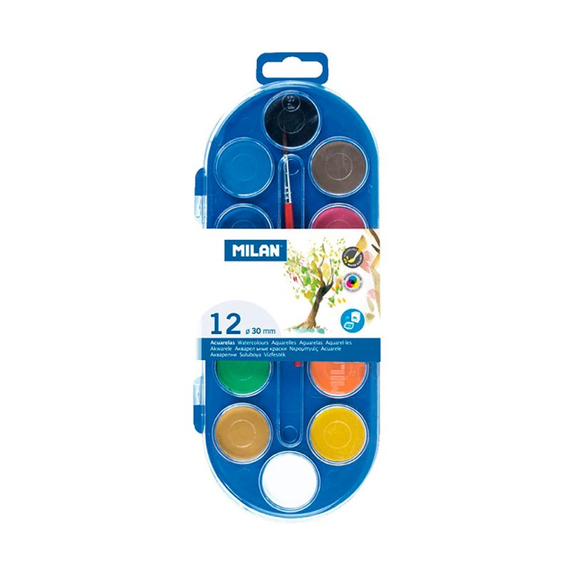 Estuche con 12 pastillas de acuarelas ø30mm + pincel