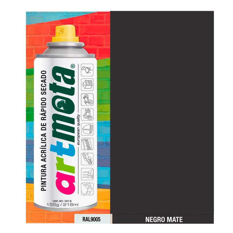 Pintura acrílica spray ral9005 negro mate 216 ml