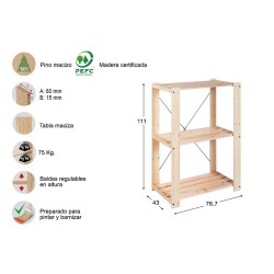 Estanteria alistonada evolution 3 pino macizo 111 x 76,7 x 43 cm