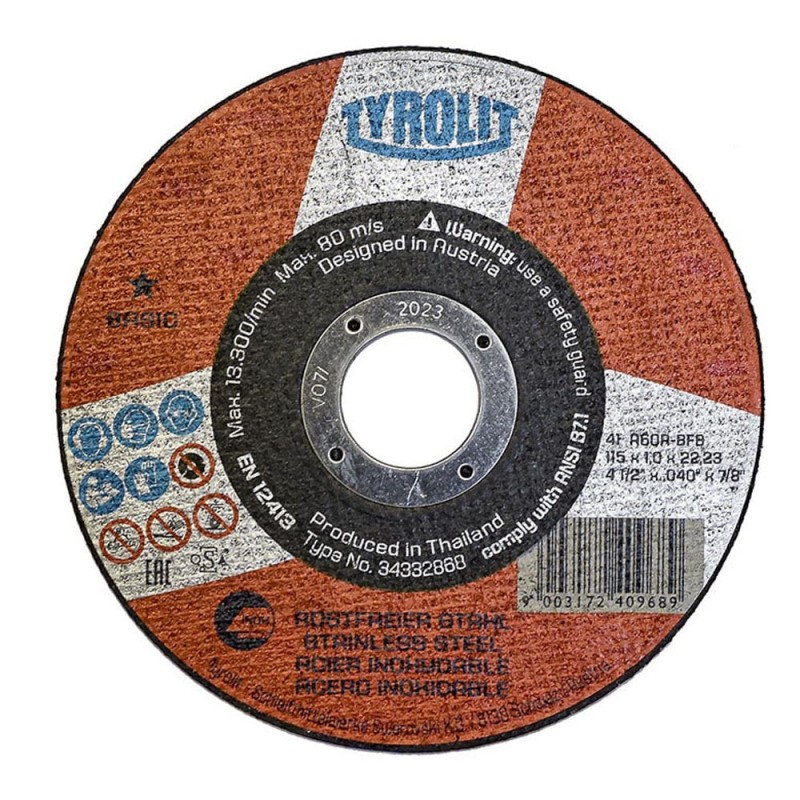 Disco corte plano 41c ø115 x 1,0 x 22,23 mm a60r-bfb