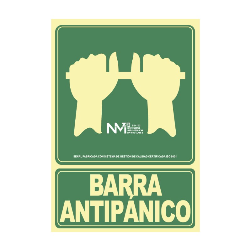 Cartel de evacuación "empujar barra para abrir puerta" clase b (pvc 0,7mm) 22.4x30cm normaluz