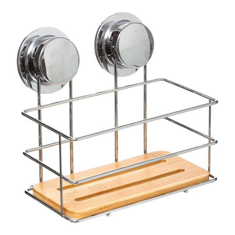 Soporte de ducha de bambú con ventosa