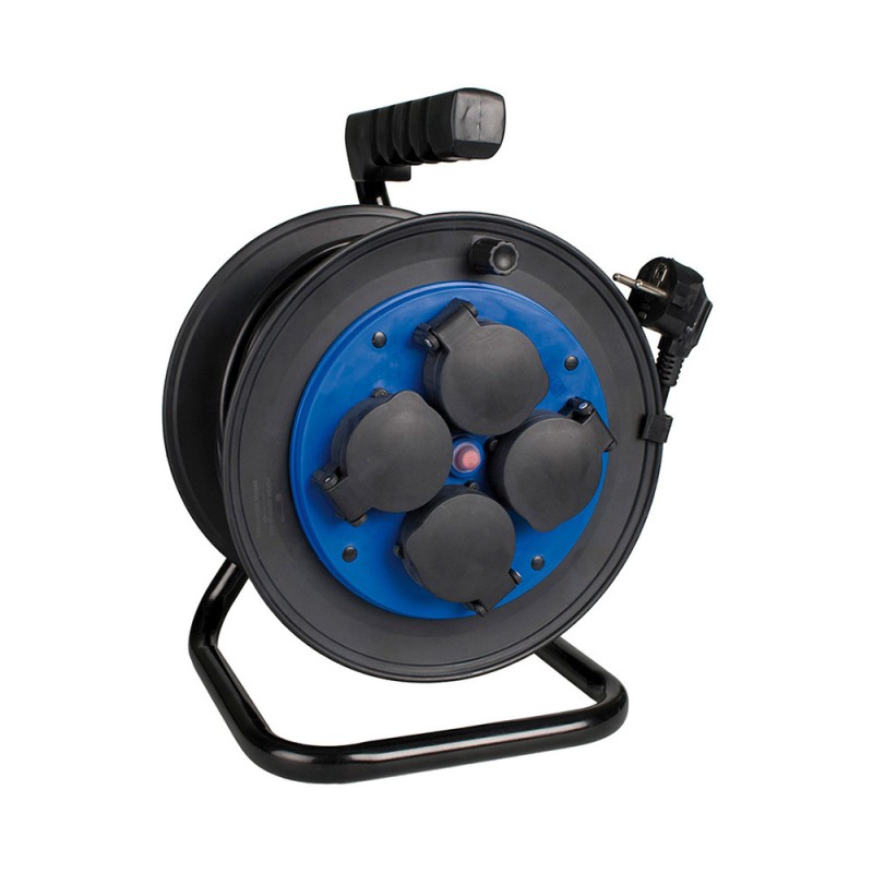 Enrollacables 25 m 3 g 1,50 mm 4 tomas bipolares con t/tl con tapas ip54