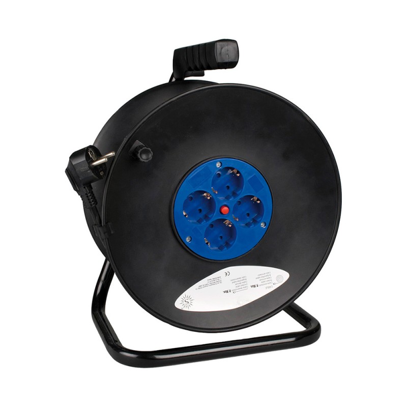 Enrollacables 25 m 3 g 1,50 mm 4 tomas bipolares con t/tl