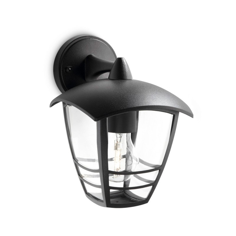 Aplique exterior creek e27 60 w sin bombilla, color negro, luz hacia abajo