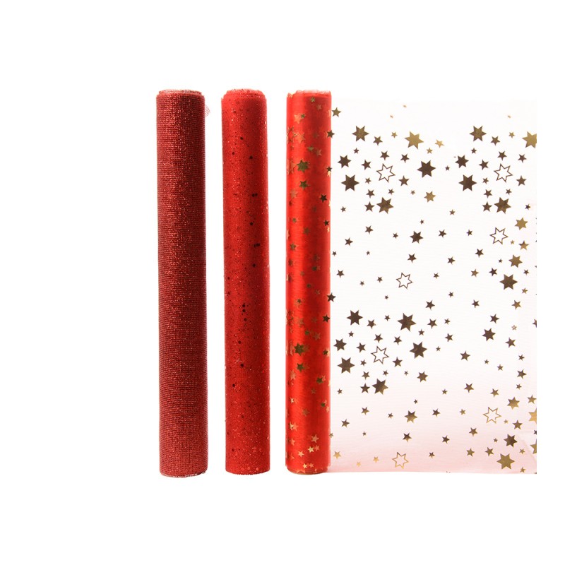 Camino de mesa de organza, 3 modelos variados en tonos rojos, 200 x 35 cm
