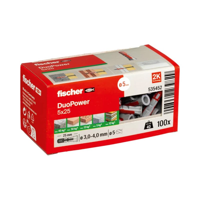 Taco duopower ø5 x 25 mm, caja 100 uds