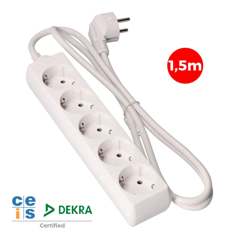 Prolongador con 5 tomas 2p+t, 16 a 250 v de cable h05vv-f 3g 1,5 m.