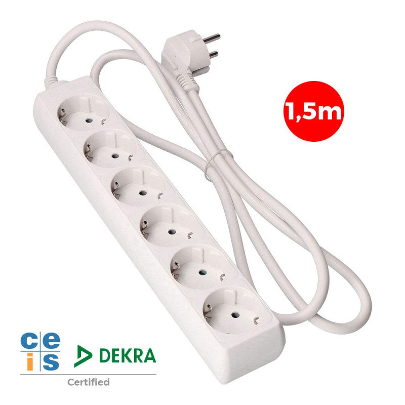 Prolongador con 6 tomas 2p+t, 16 a 250 v de cable h05vv-f 3g 1,5 m.
