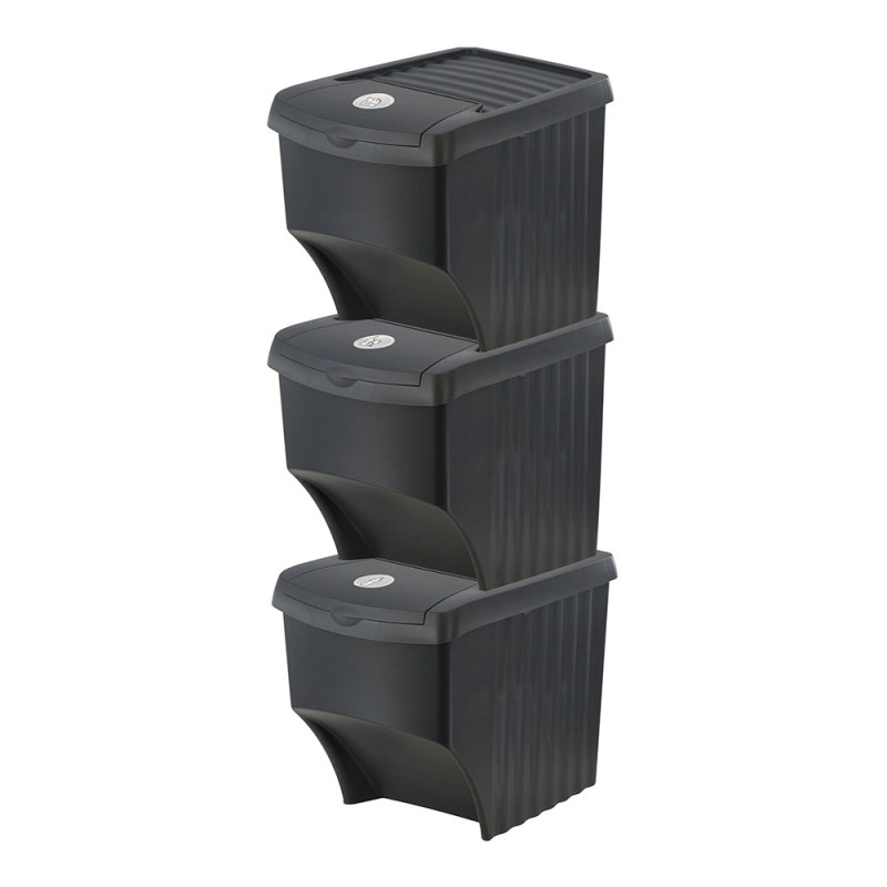 Sistema de 3 cubos apilables para reciclaje 39,2 x 29,3 x 45,6 cm, 3 x 22 l