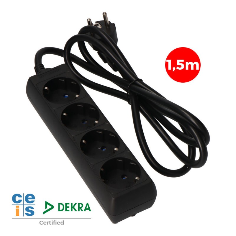 Prolongador con 4 tomas 2p+t, 16a 250v~ 1,5 m de cable h05vv-f 3g 1,5mm, negro.
