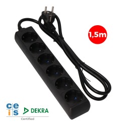 Prolongador con 6 tomas 2p+t, 16a 250v~ 1,5 m de cable h05vv-f 3g 1,5mm, negro.