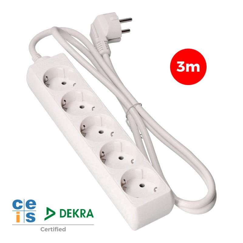 Prolongador con 5 tomas 2p+t, 16 a 250 v de cable h05vv-f 3g 3 m.