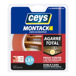 Cinta doble cara montack agarre total especial para leds 8 mm x 10 m, blister