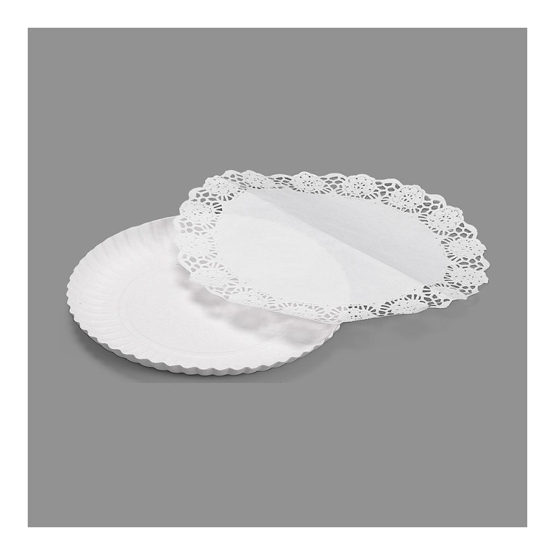 Bandeja redonda con blonda color blanco ø21cm, 3 uds