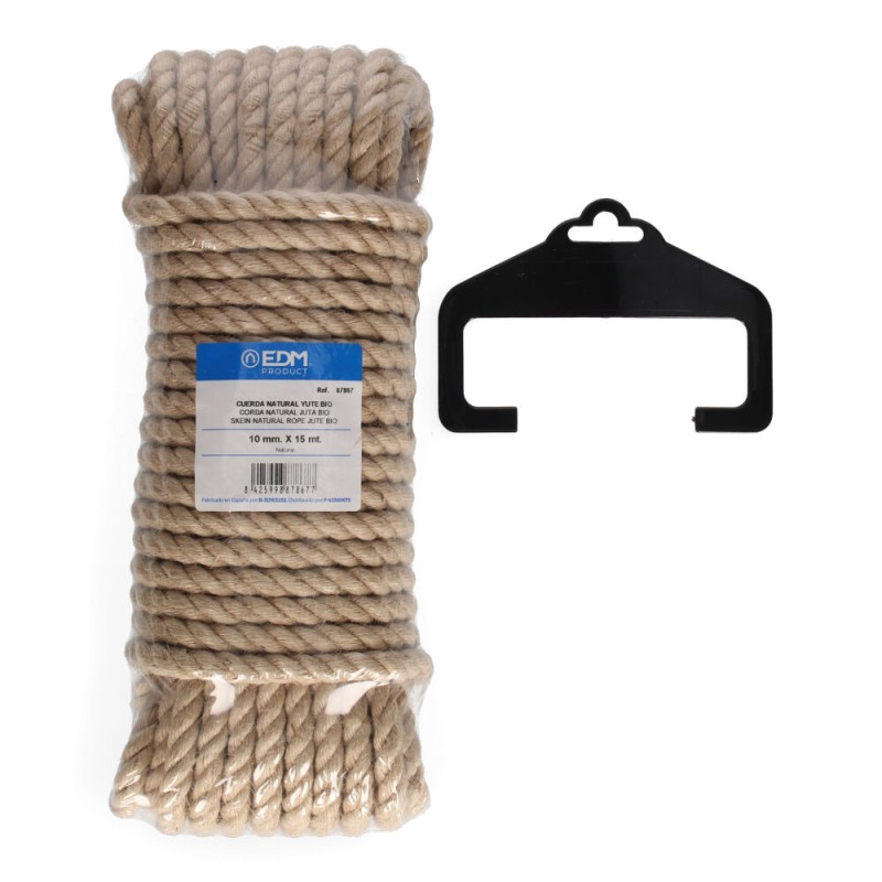 Cuerda yute natural 3 cabos calibre 10 mm x 15 m