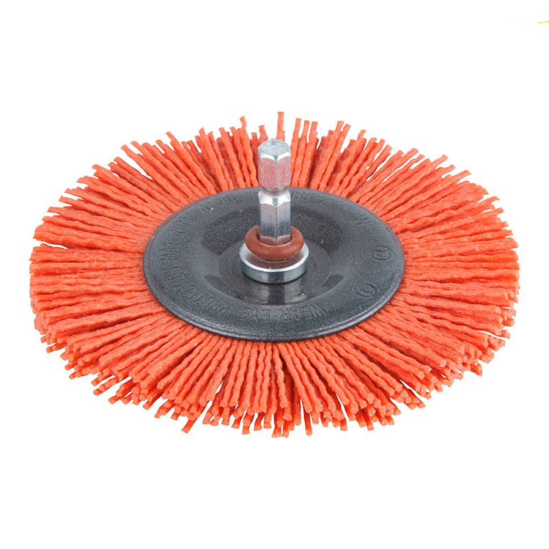 Cepillo de disco de nylon, vástago hexagonal 1/4" ø100 x 10 mm