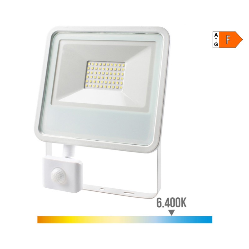 Foco proyector led con sensor de presencia 50 w 4000 lm 6400 k luz fria 23,8 x 4,5 x 19,2 cm
