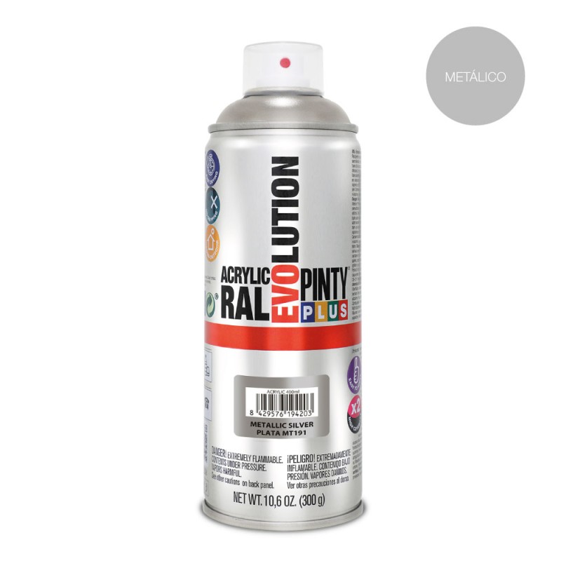 Pintura acrílica spray evolution metalizada 520 cc plata mt191