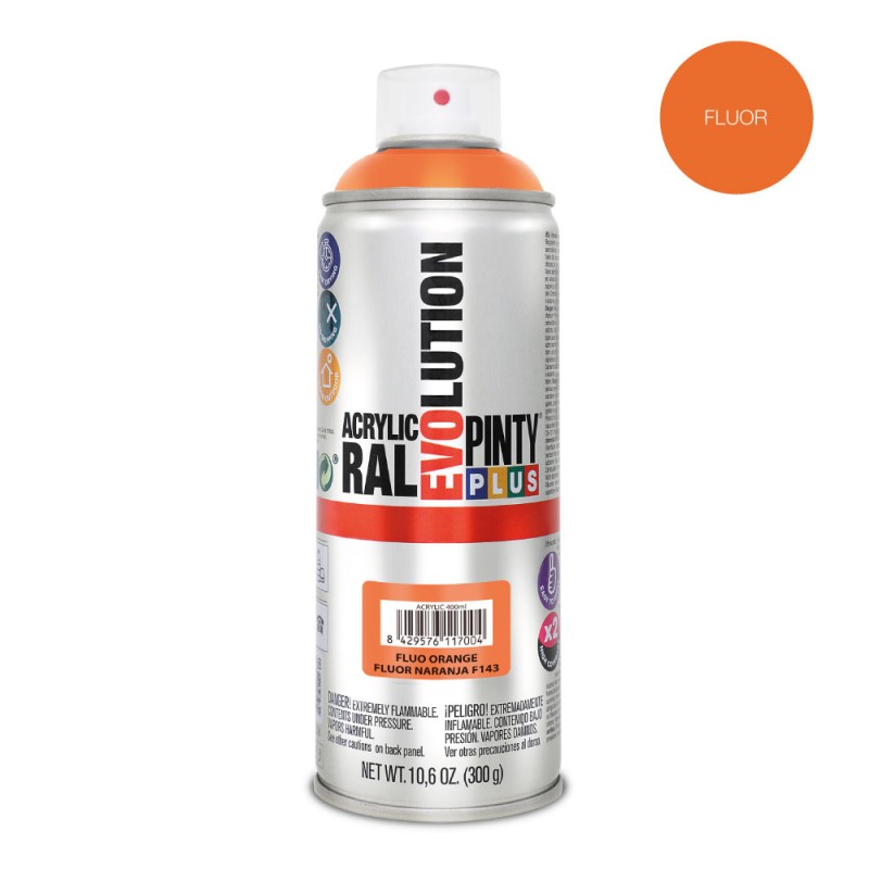 Pintura acrílica spray evolution 520 cc f143 fluor naranja 300 g