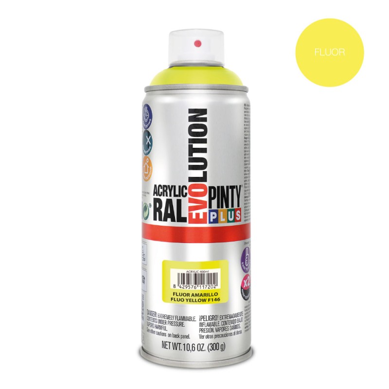 Pintura acrílica spray evolution 520 cc f146 fluor amarillo 300 g