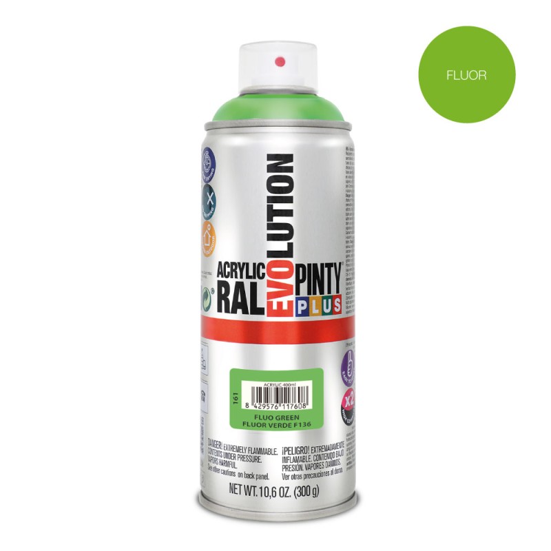 Pintura acrílica spray evolution 520 cc f136 fluor verde 300 g