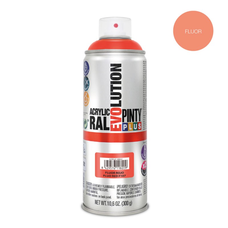 Pintura acrílica spray evolution 520 cc f107 fluor rojo 300 g