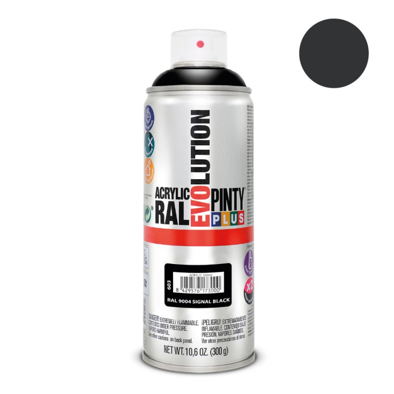 Pintura acrílica spray evolution 520 cc ral 9004 signal black 300 g