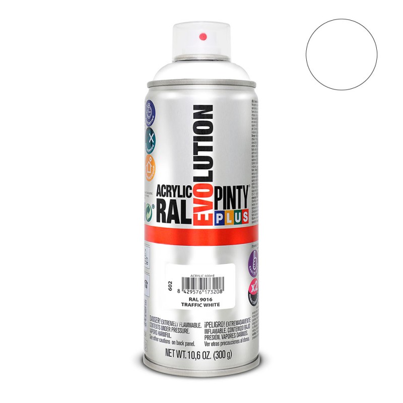 Pintura acrílica spray evolution 520 cc ral 9016 blanco tráfico
