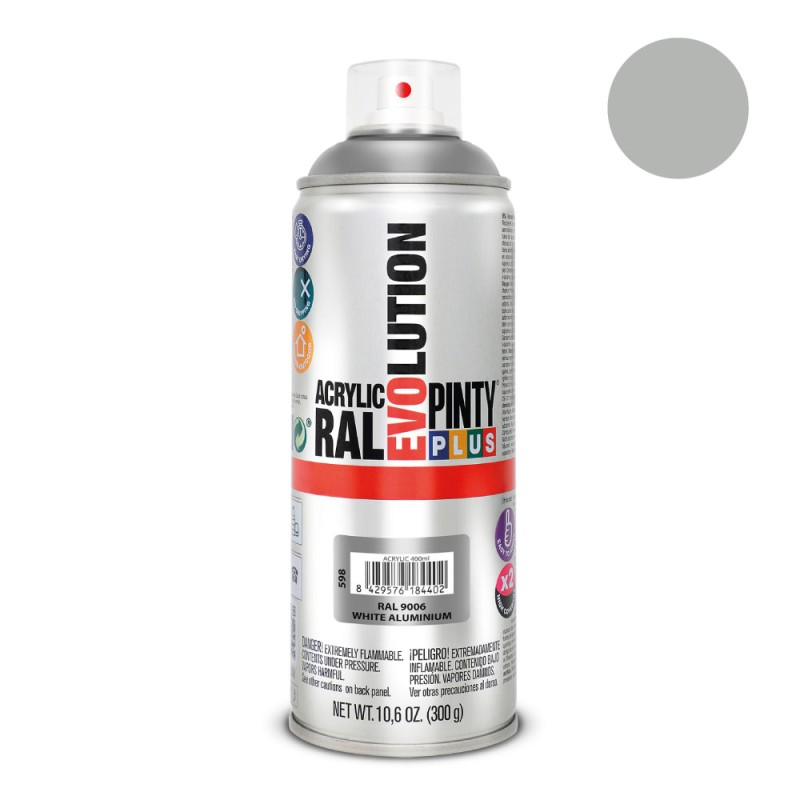 Pintura acrílica spray evolution 520 cc ral 9006 aluminio blanco