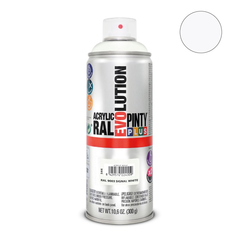 Pintura acrílica spray evolution 520 cc ral 9003 signal white 300 g
