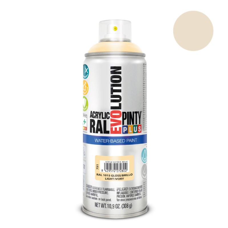 Pintura acrílica spray evolution water-based 520 cc ral 1015 marfil claro