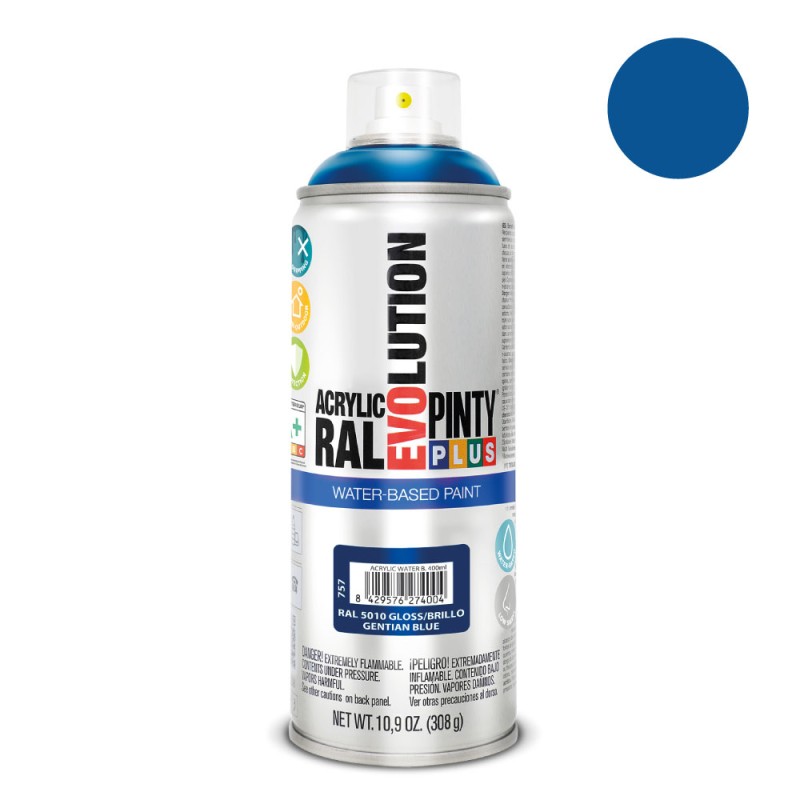 Pintura acrílica spray evolution water-based 520 cc ral 5010 azul genziana