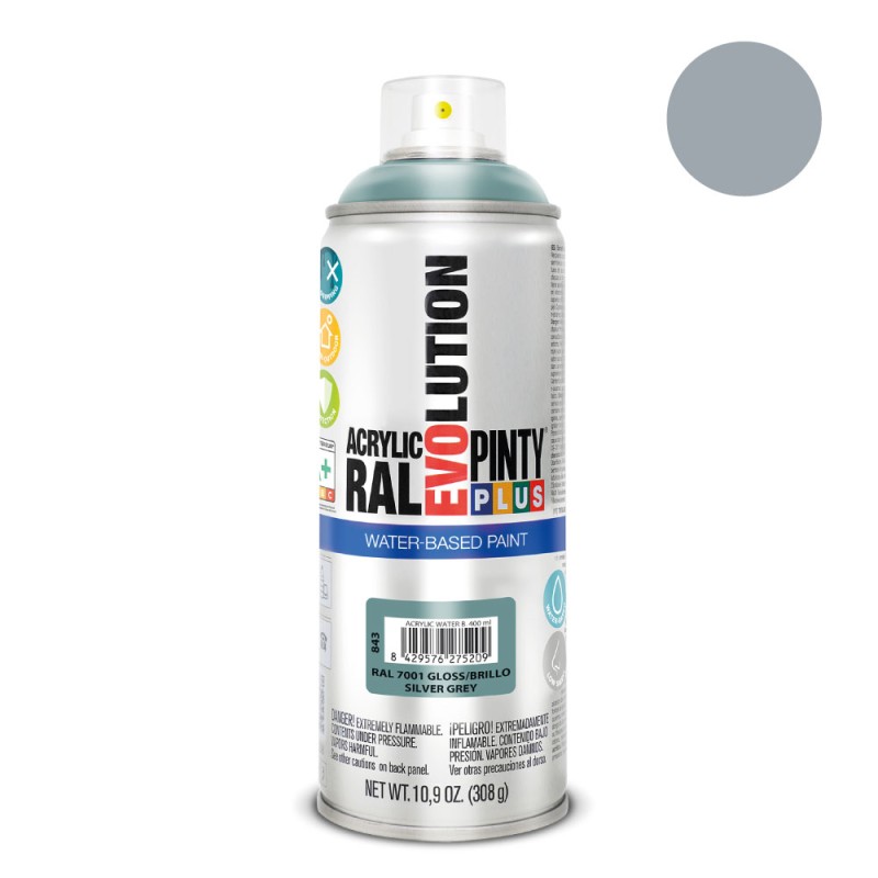 Pintura acrílica spray evolution water-based 520 cc ral 7001 gris plata